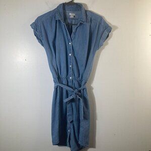 Womens J Crew Button Chambray Denim Dress Short Sleeve Belt Blue XXS
